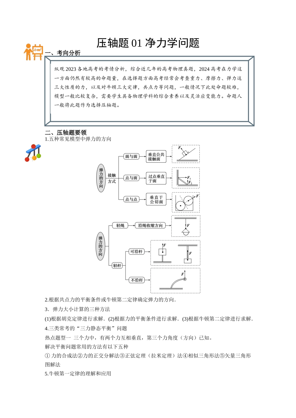 压轴题01 净力学问题（原卷版）.docx_第1页