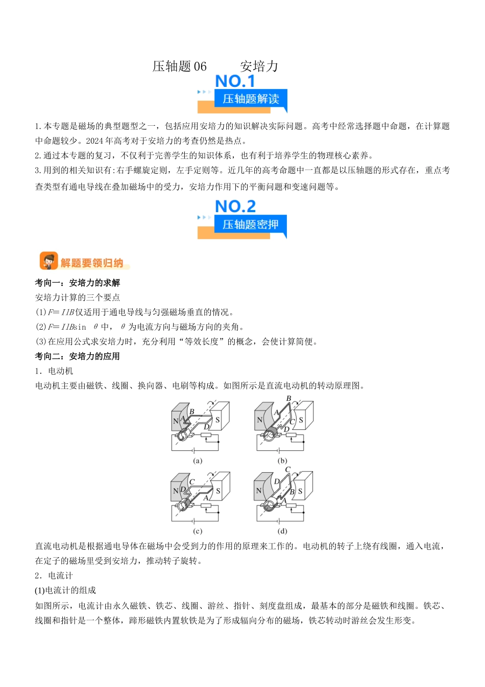 压轴题06 安培力(教师版).docx_第1页