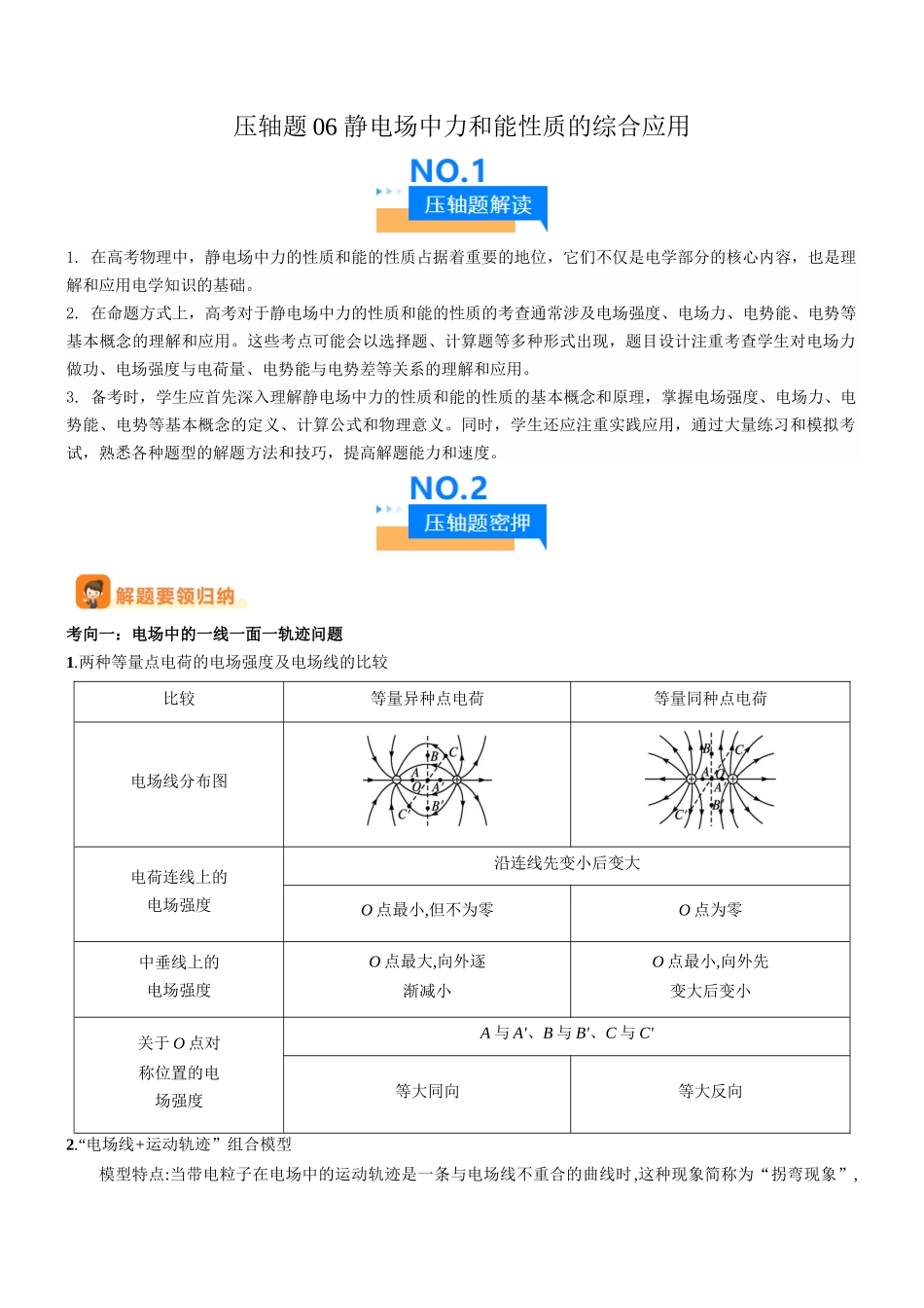 压轴题06 静电场中力和能性质的综合应用（解析版）.docx_第1页