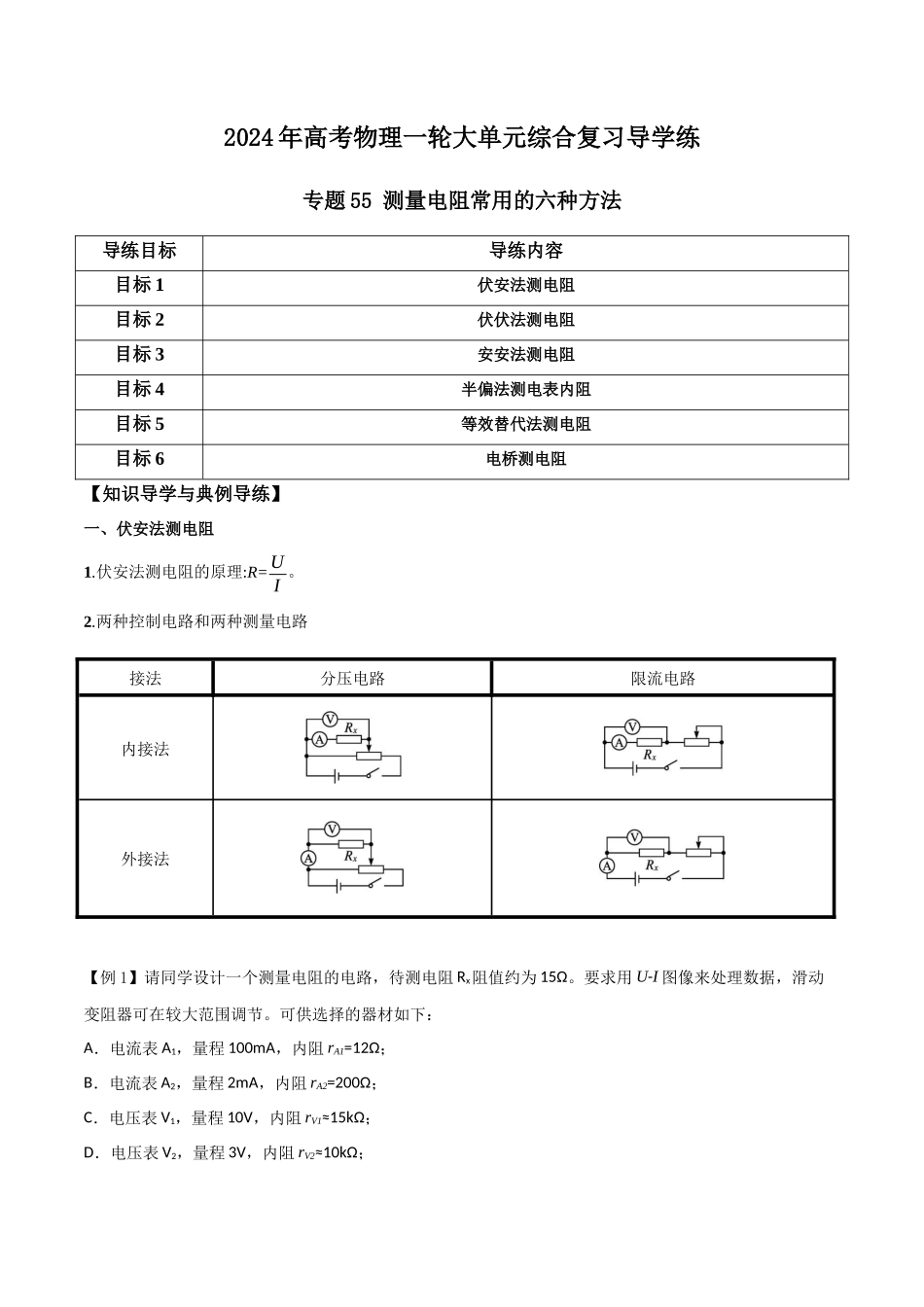 专题55 测量电阻常用的六种方法(原卷版).docx_第1页