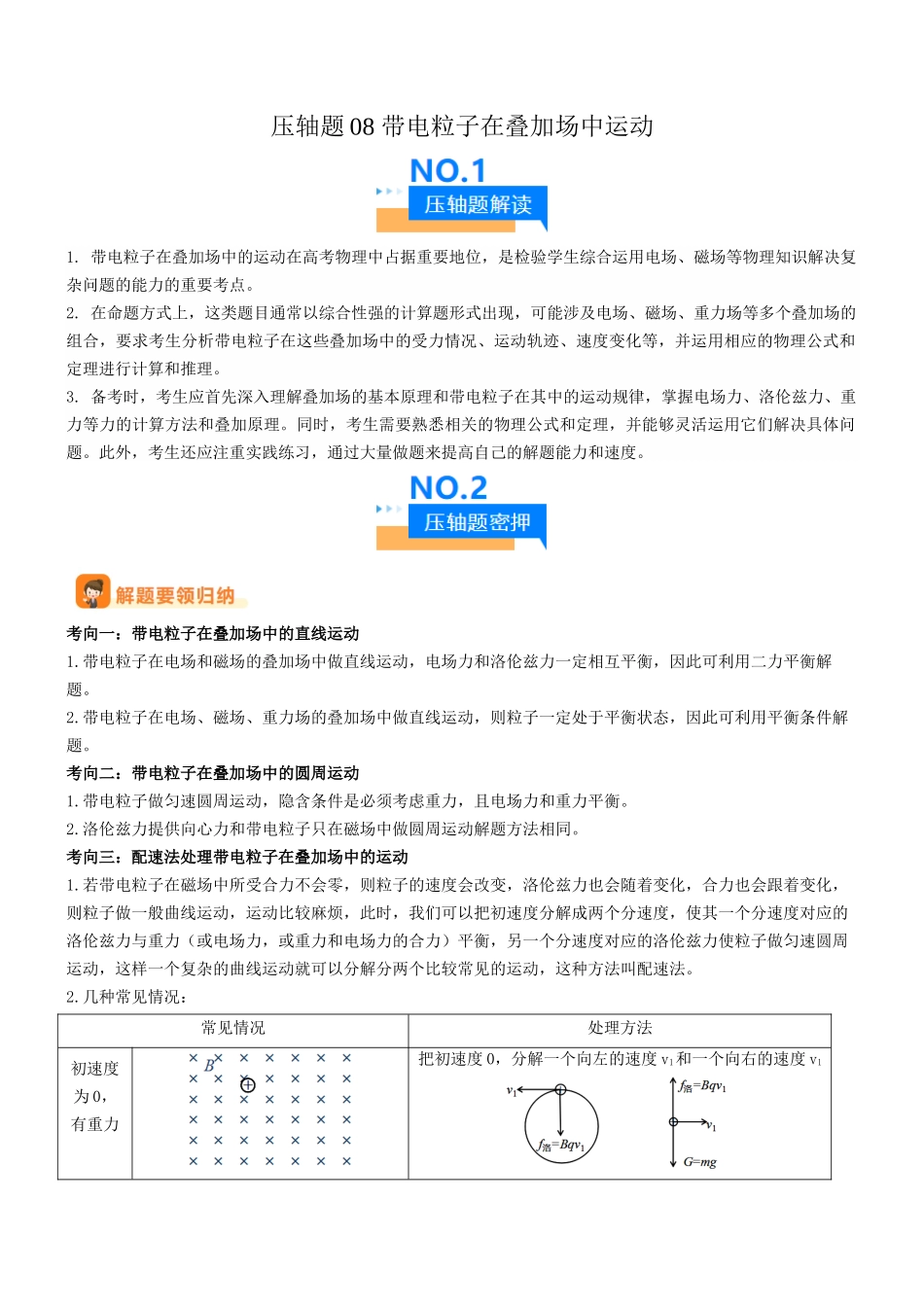 压轴题08 带电粒子在叠加场中运动(学生版).docx_第1页