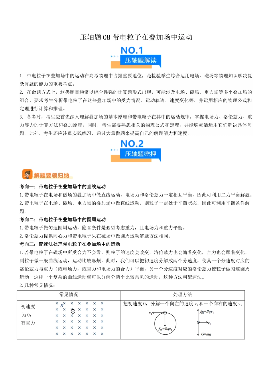 压轴题08 带电粒子在叠加场中运动（原卷版）.docx_第1页