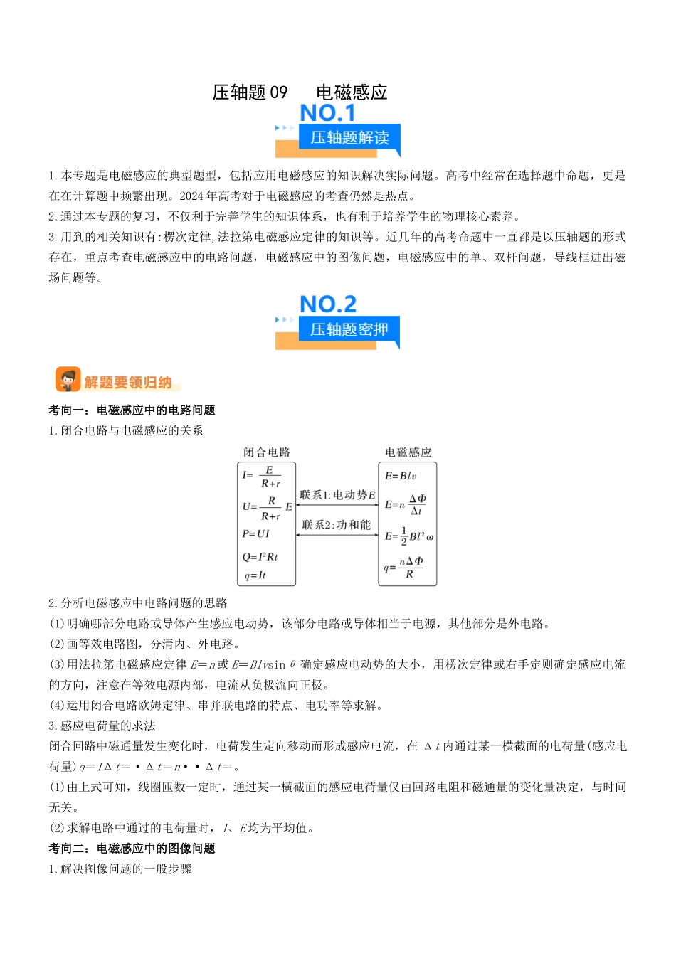 压轴题09 电磁感应(原卷版).docx_第1页