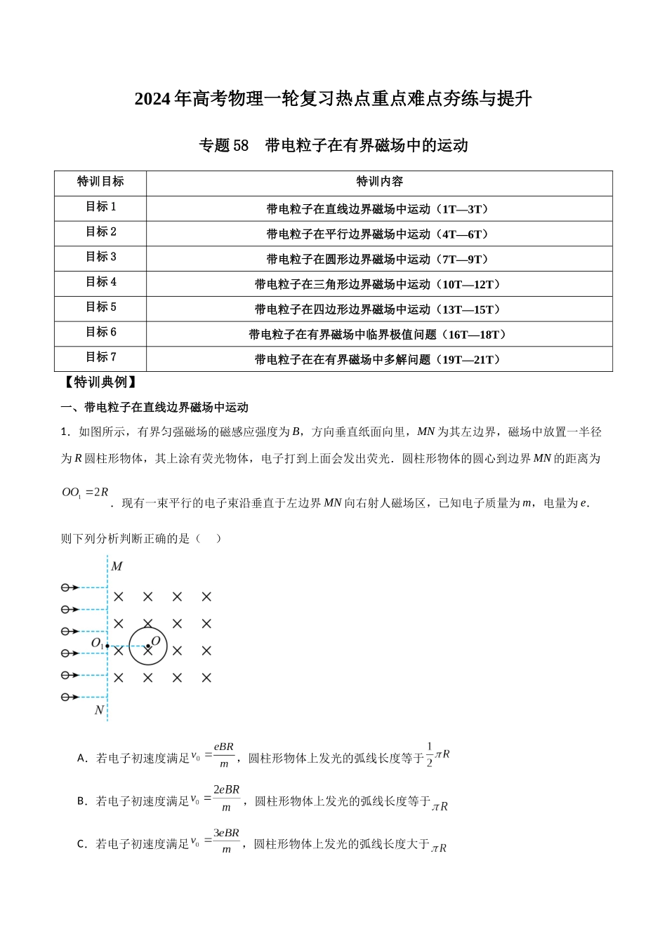 专题58 带电粒子在有界磁场中的运动(原卷版) .docx_第1页