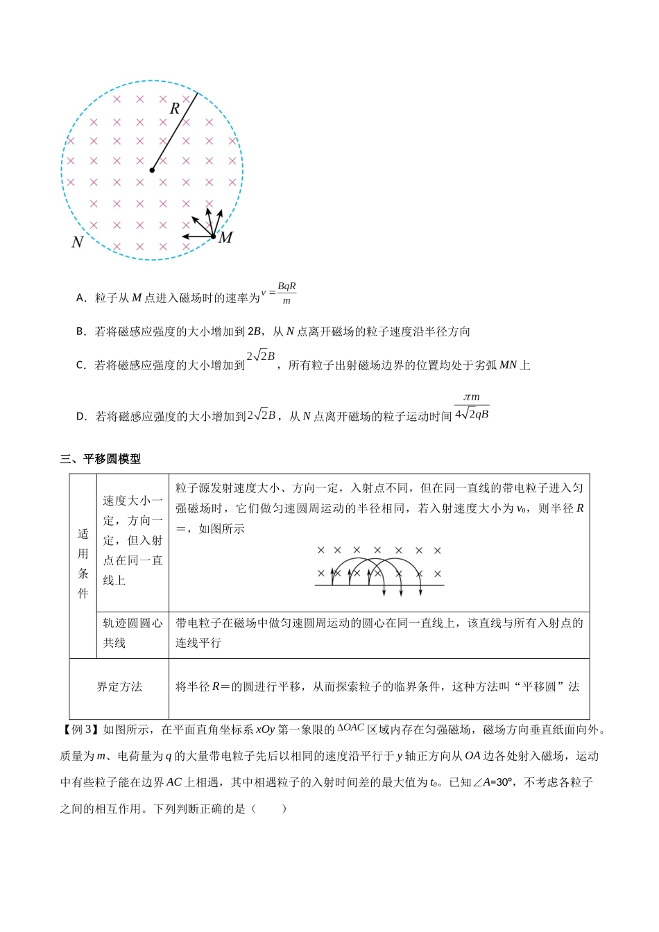 专题58 放缩圆、旋转圆、平移圆和磁聚焦模型在磁场中的应用(原卷版).docx_第3页
