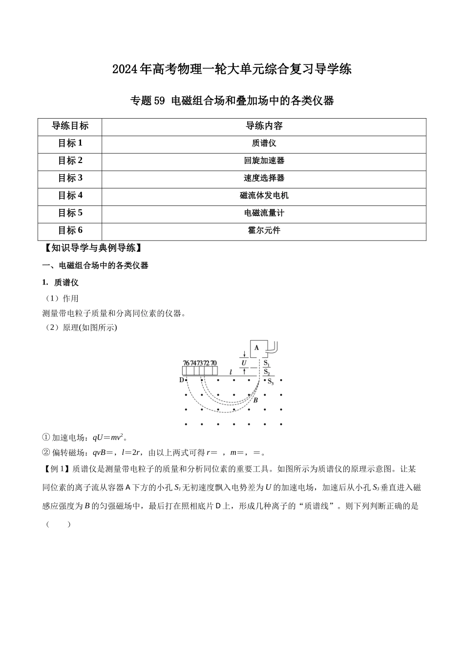 专题59 电磁组合场和叠加场中的各类仪器（解析版）.docx_第1页