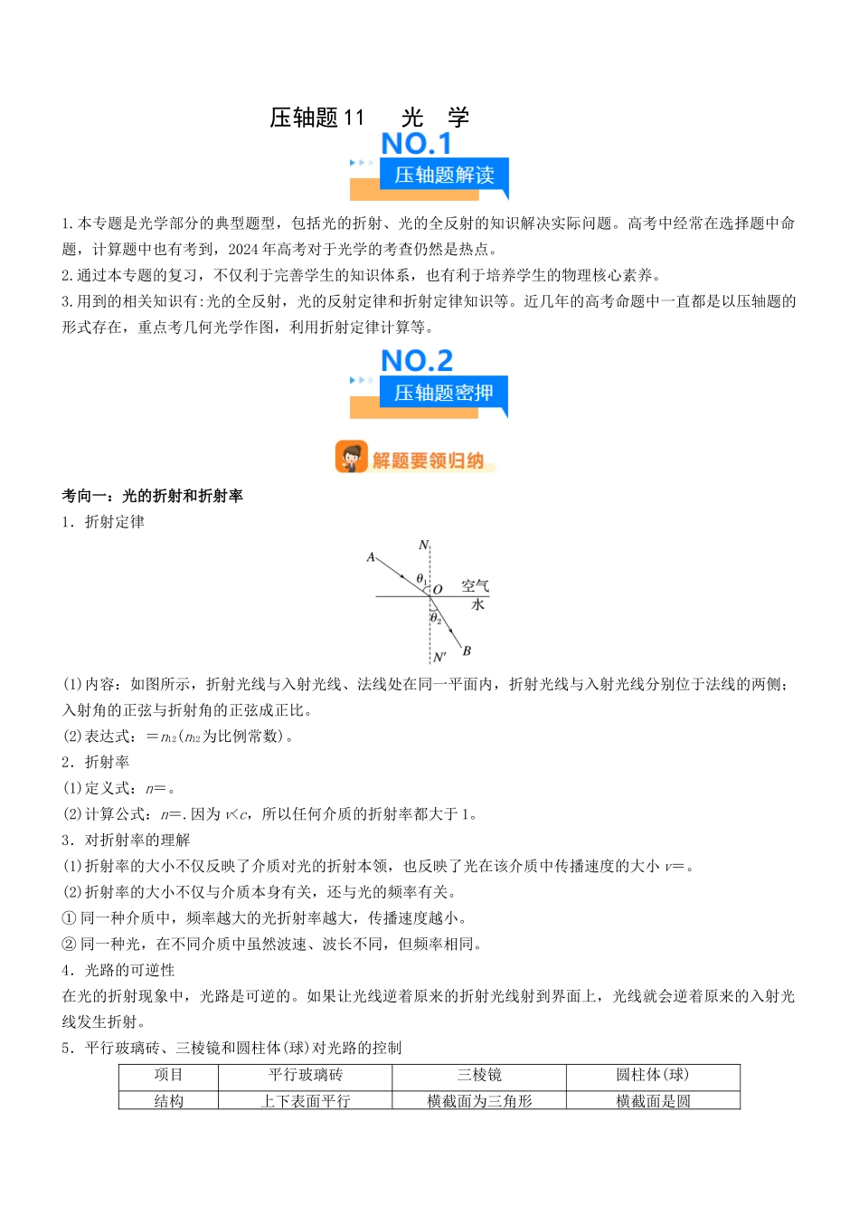 压轴题11 光学（学生版）.docx_第1页