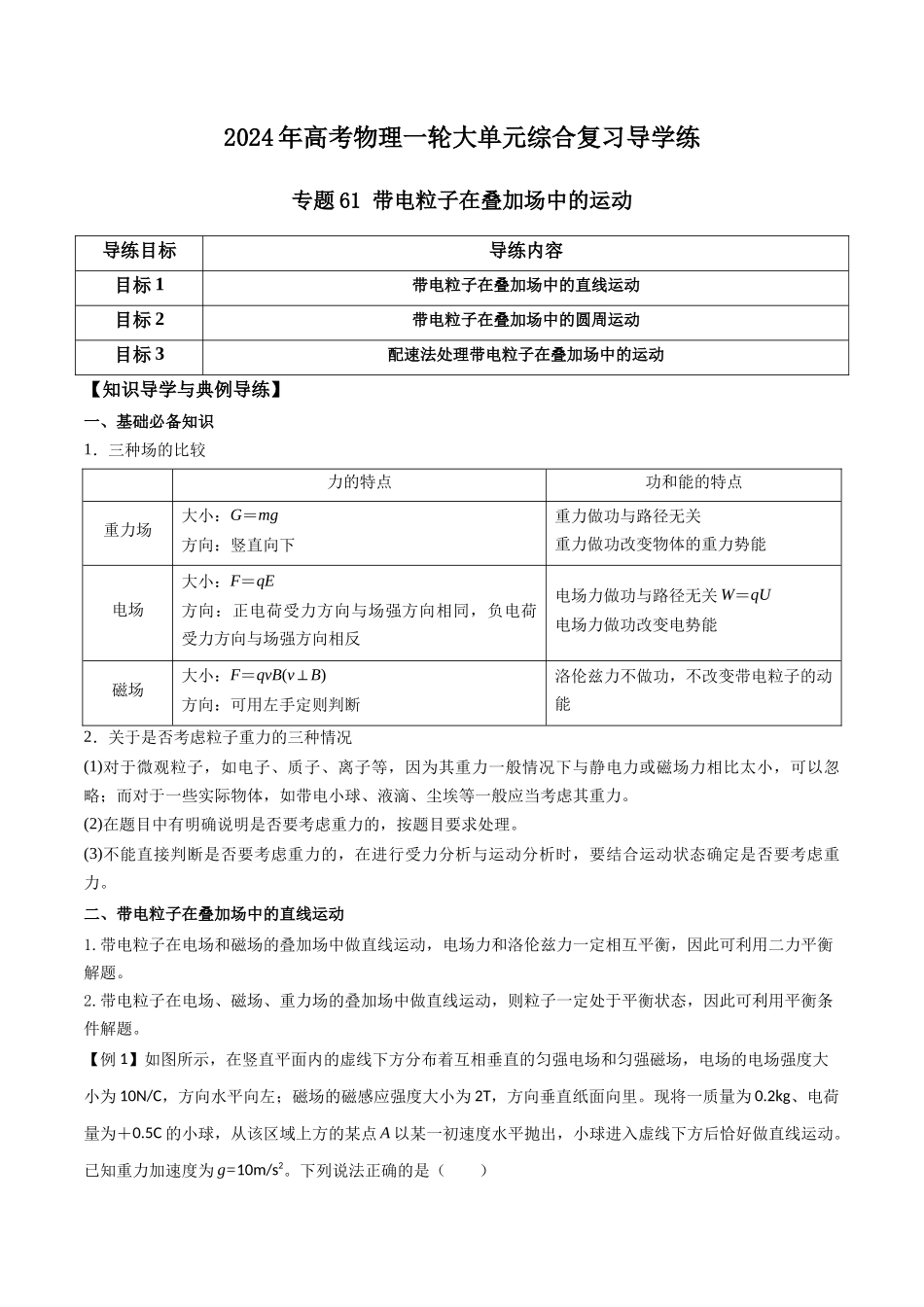 专题61 带电粒子在叠加场中的运动(解析版).docx_第1页