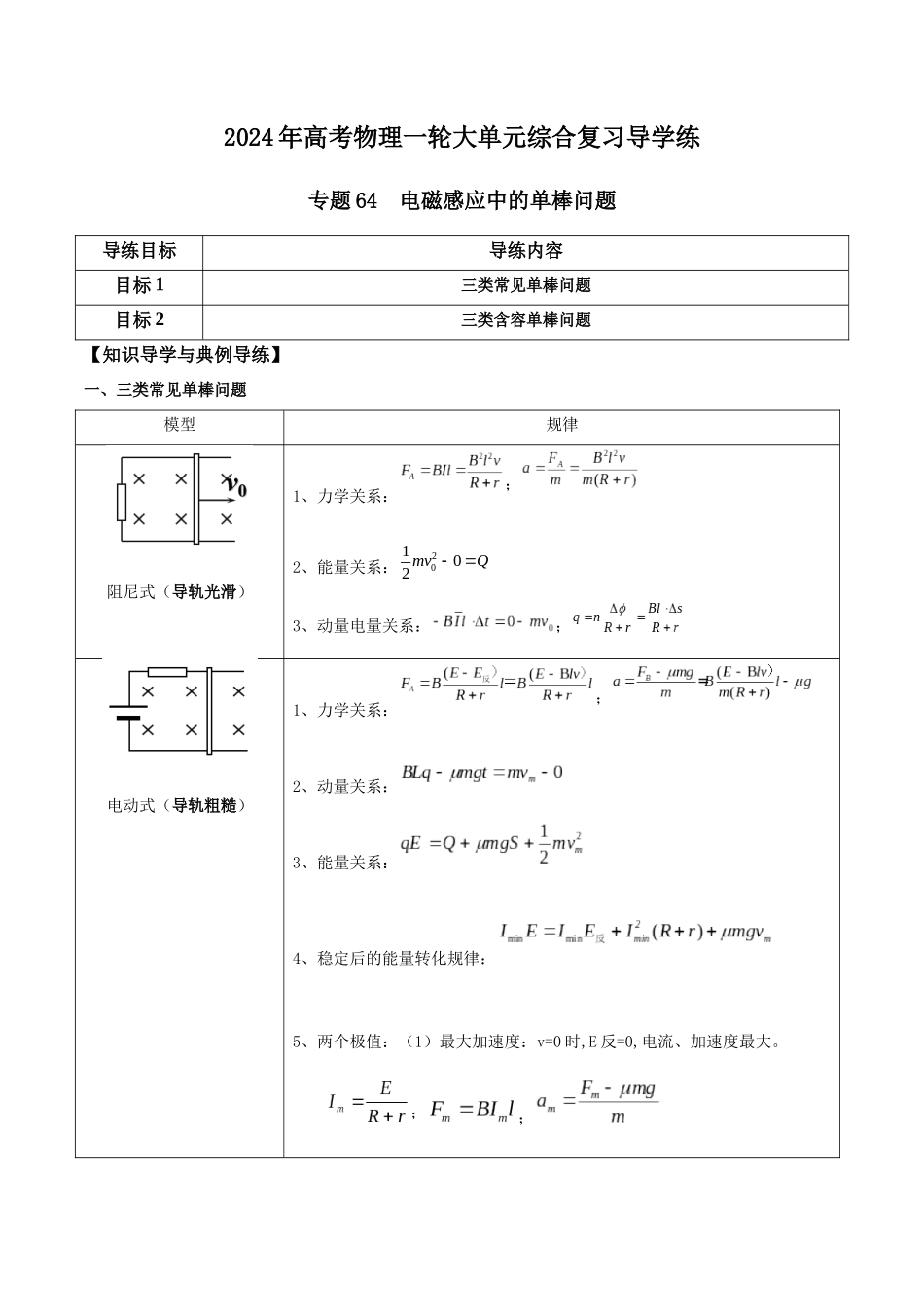专题64 电磁感应中的单棒问题(解析版).docx_第1页