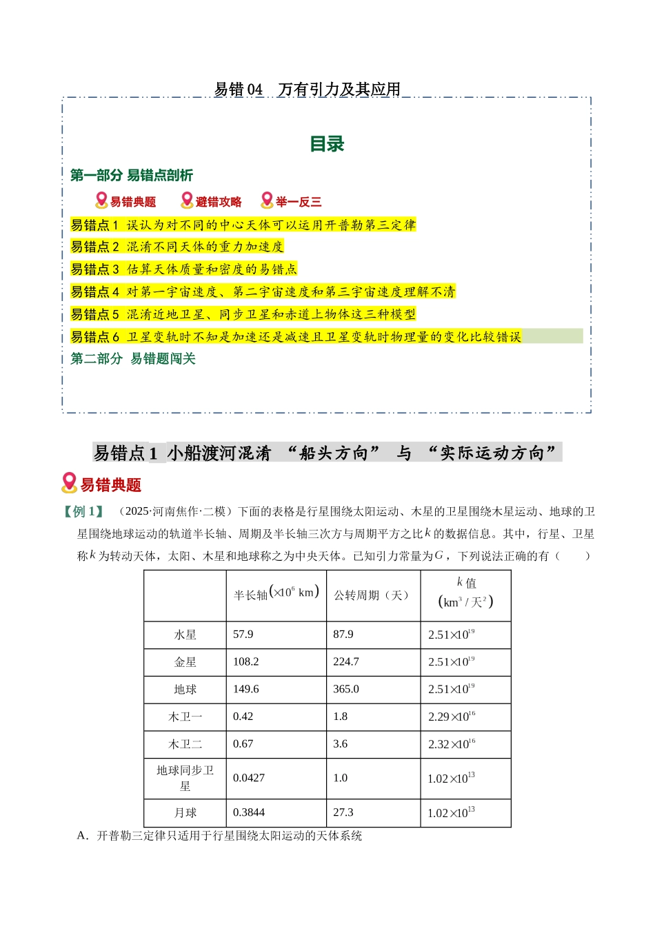 易错04 万有引力及其应用(6易错点错因剖析)(易错专练)(全国通用)(教师版).docx_第1页
