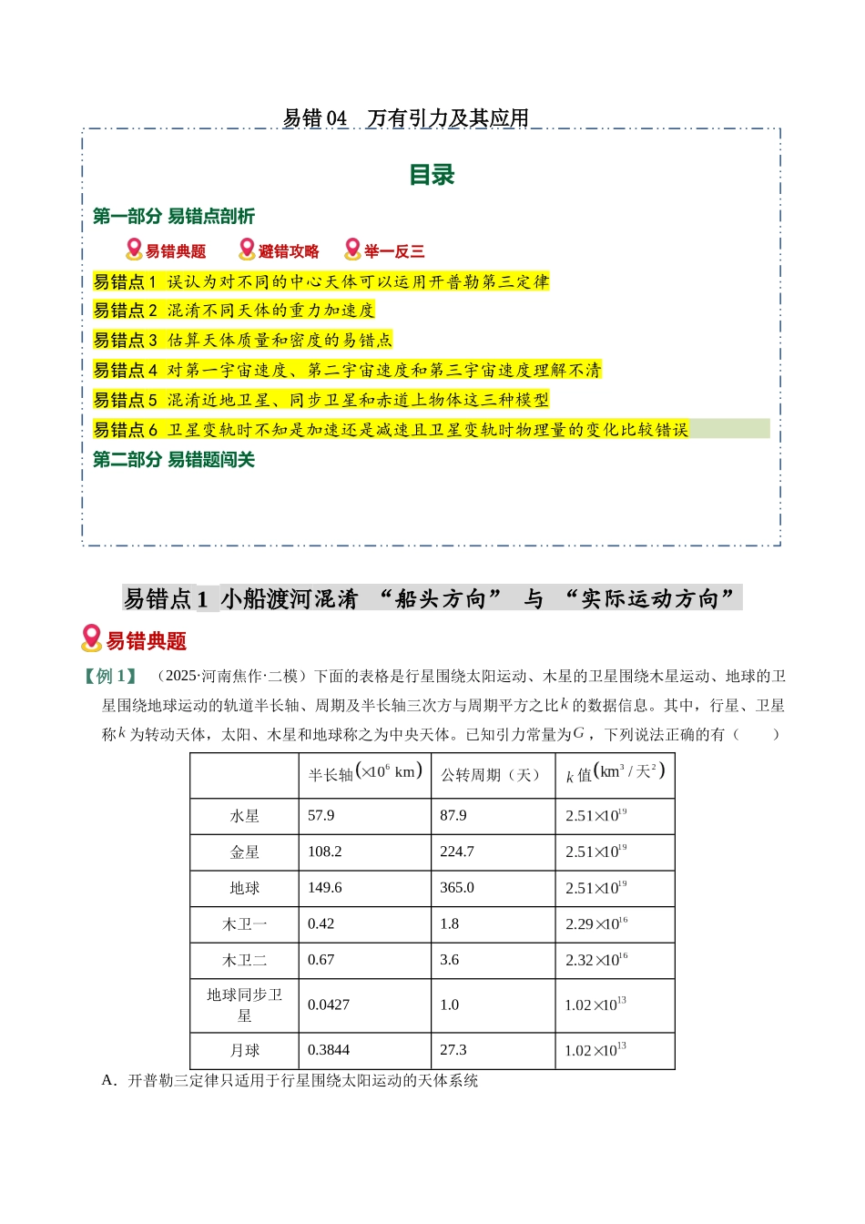 易错04 万有引力及其应用(6易错点错因剖析)(易错专练)(全国通用)(学生版).docx_第1页