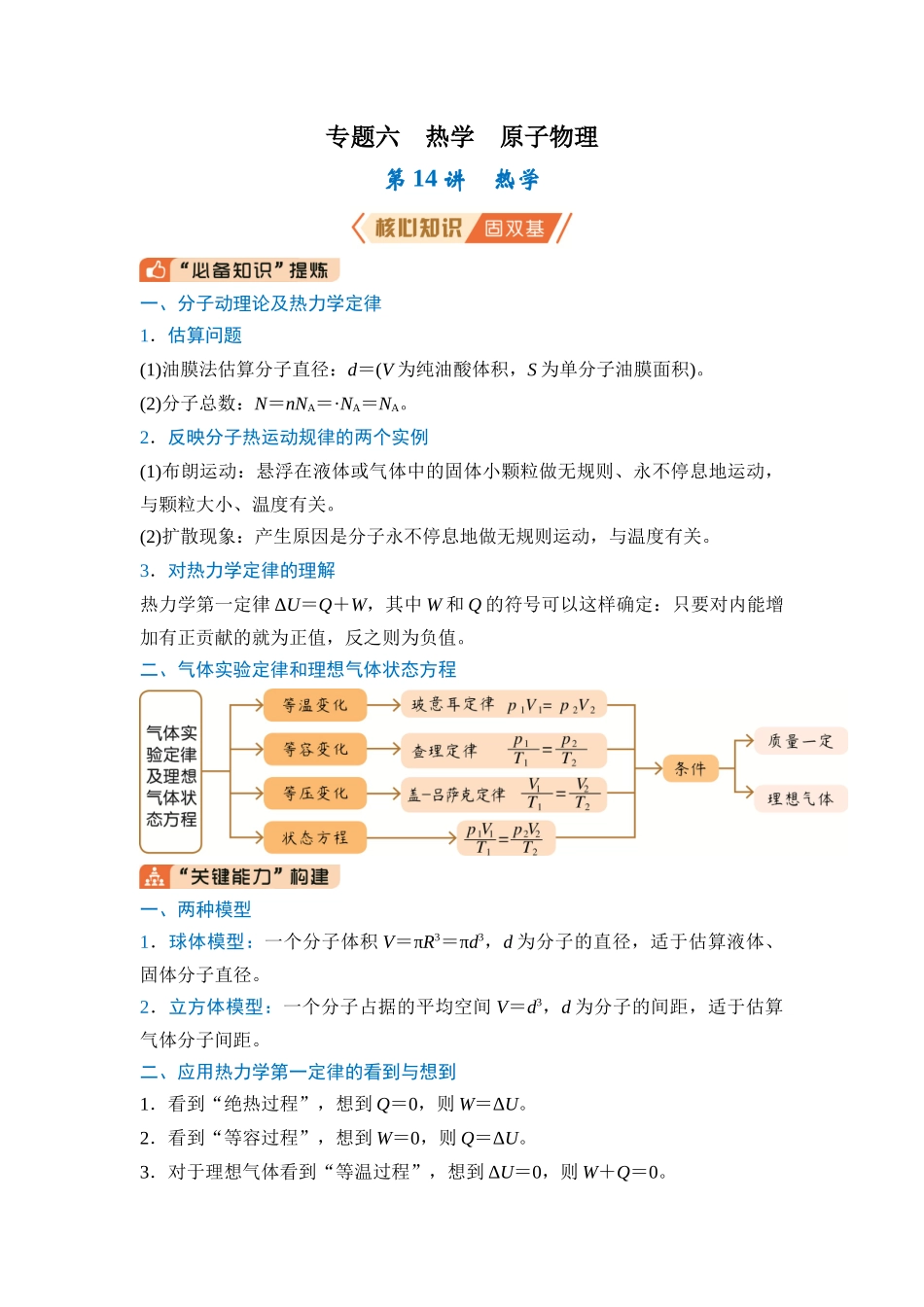 专题六 热学 原子物理 第14讲 热学(学生版) .docx_第1页