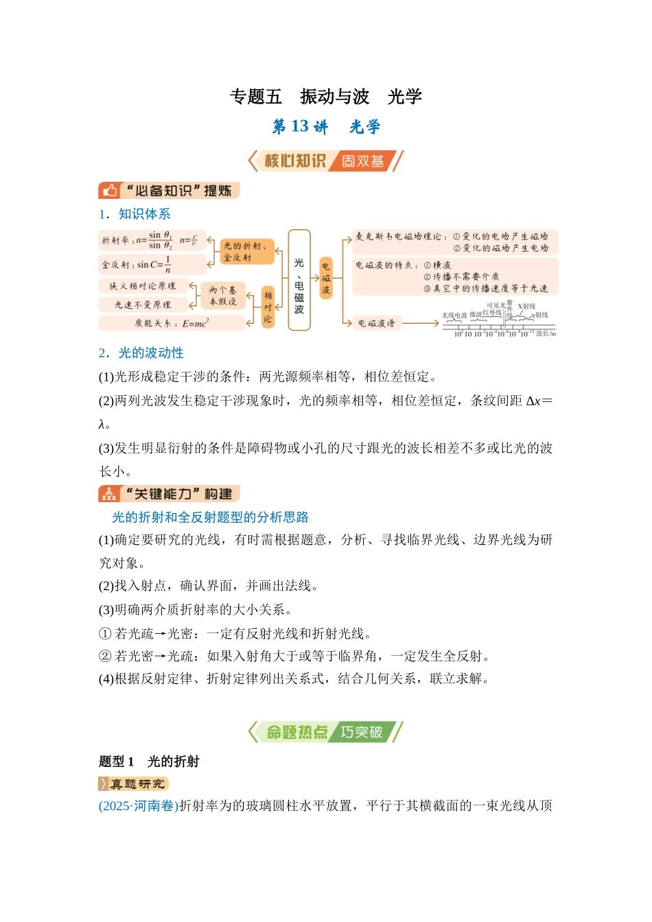 专题五 振动与波 光学 第13讲 光学(学生版).docx_第1页