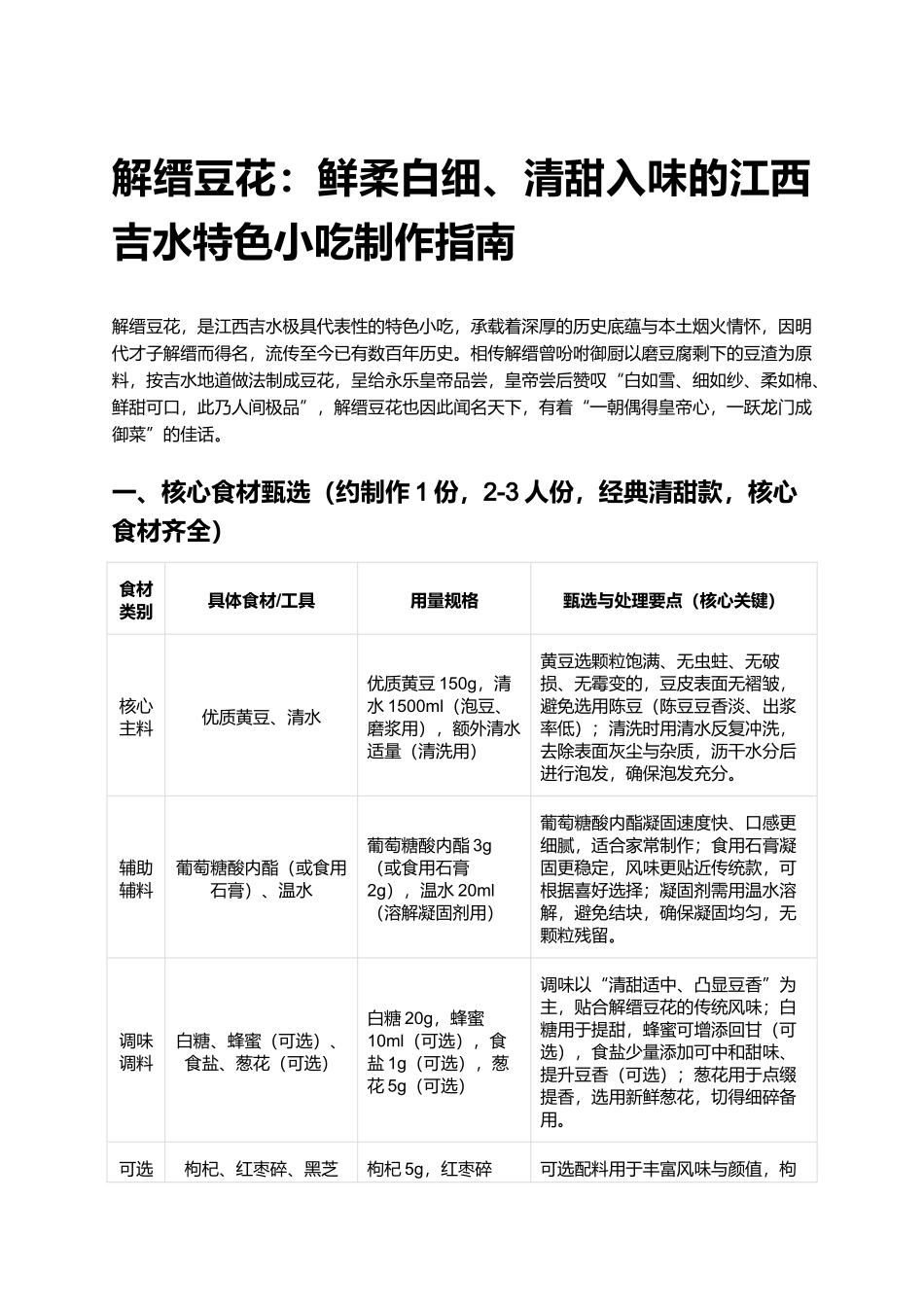 解缙豆花:鲜柔白细、清甜入味的江西吉水特色小吃制作指南.docx_第1页