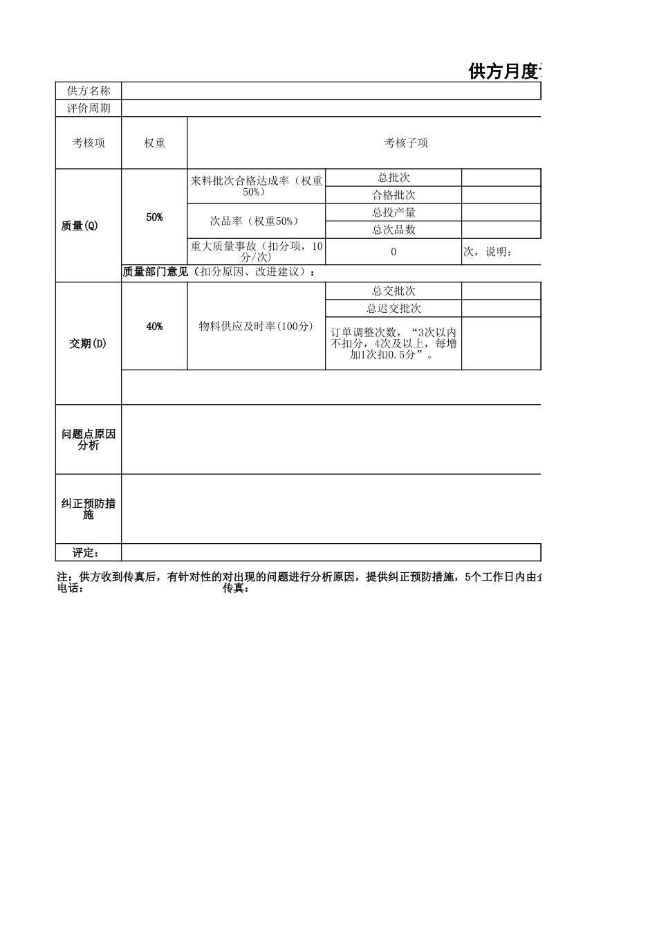 供方月度评价成绩单.xlsx_第1页