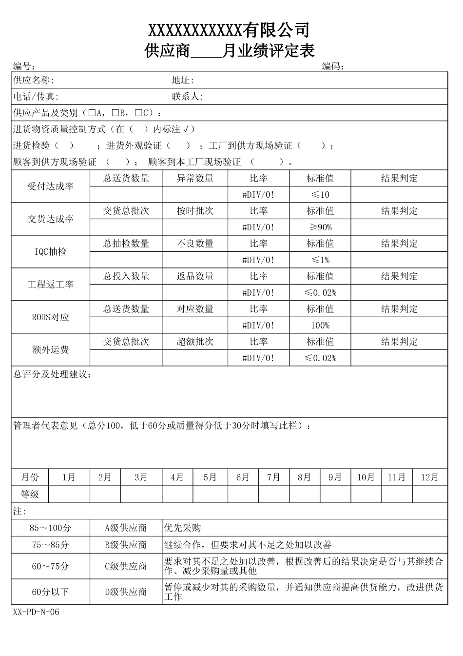 供应商月业绩评定表.xls_第1页