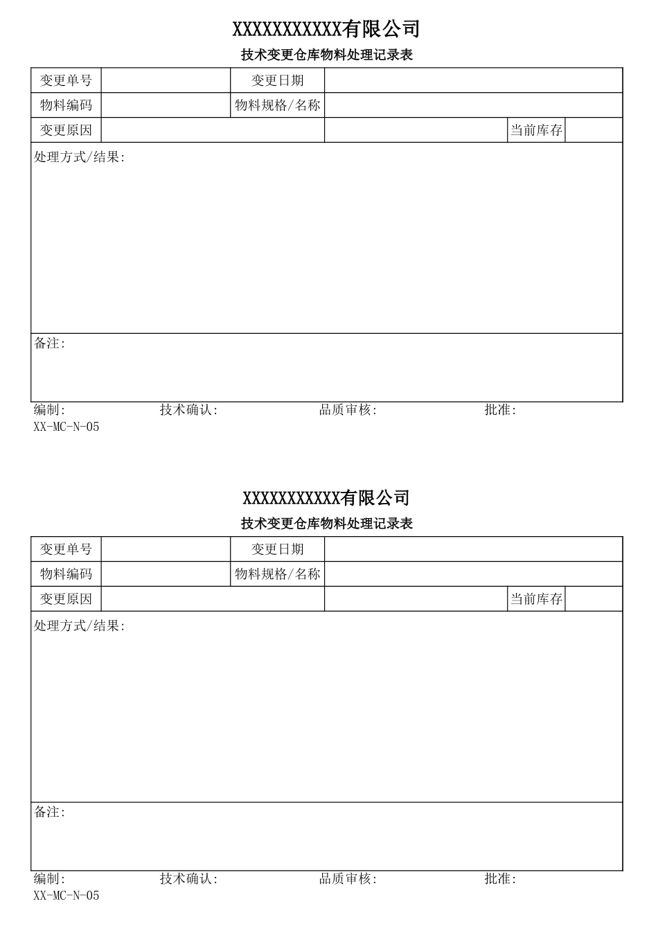 技术变更仓库物料处理记录表.xls_第1页