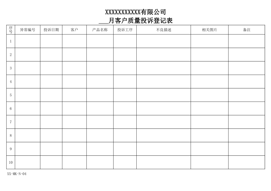 客户质量投诉登记表.xls_第1页