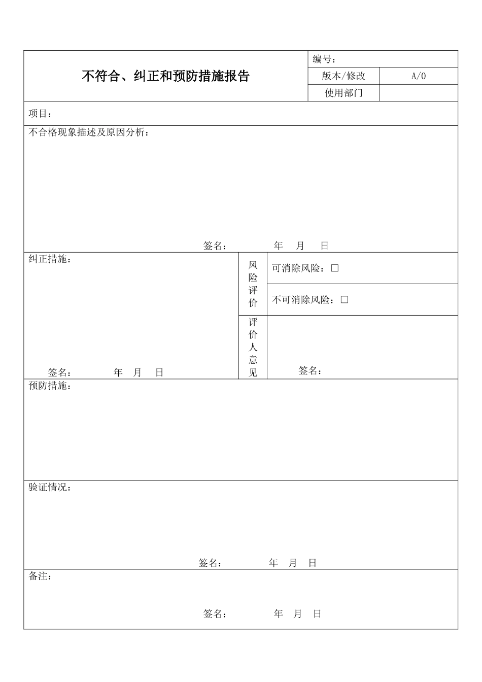 不符合、纠正和预防措施报告.doc_第1页