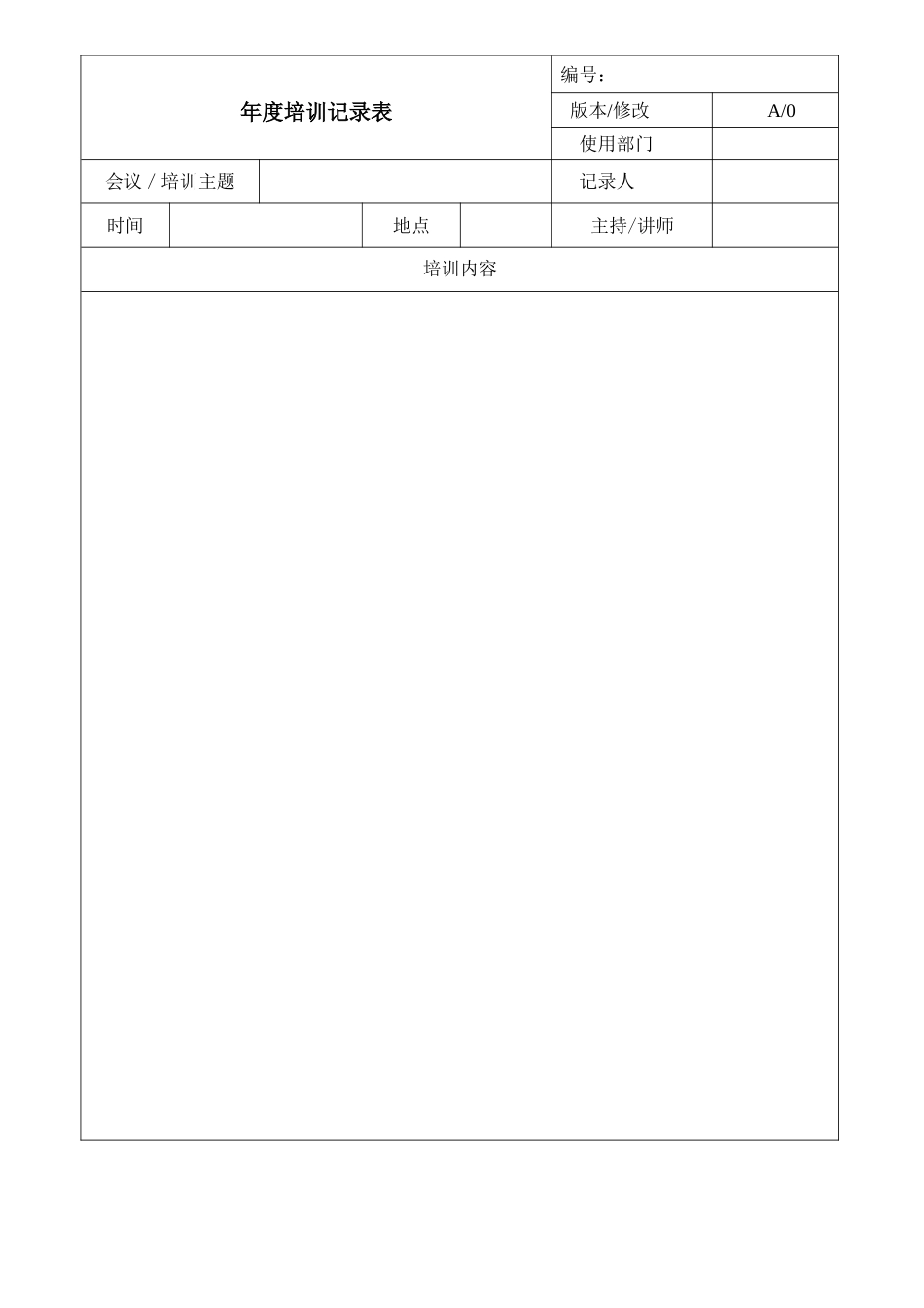 年度培训记录表.doc_第1页