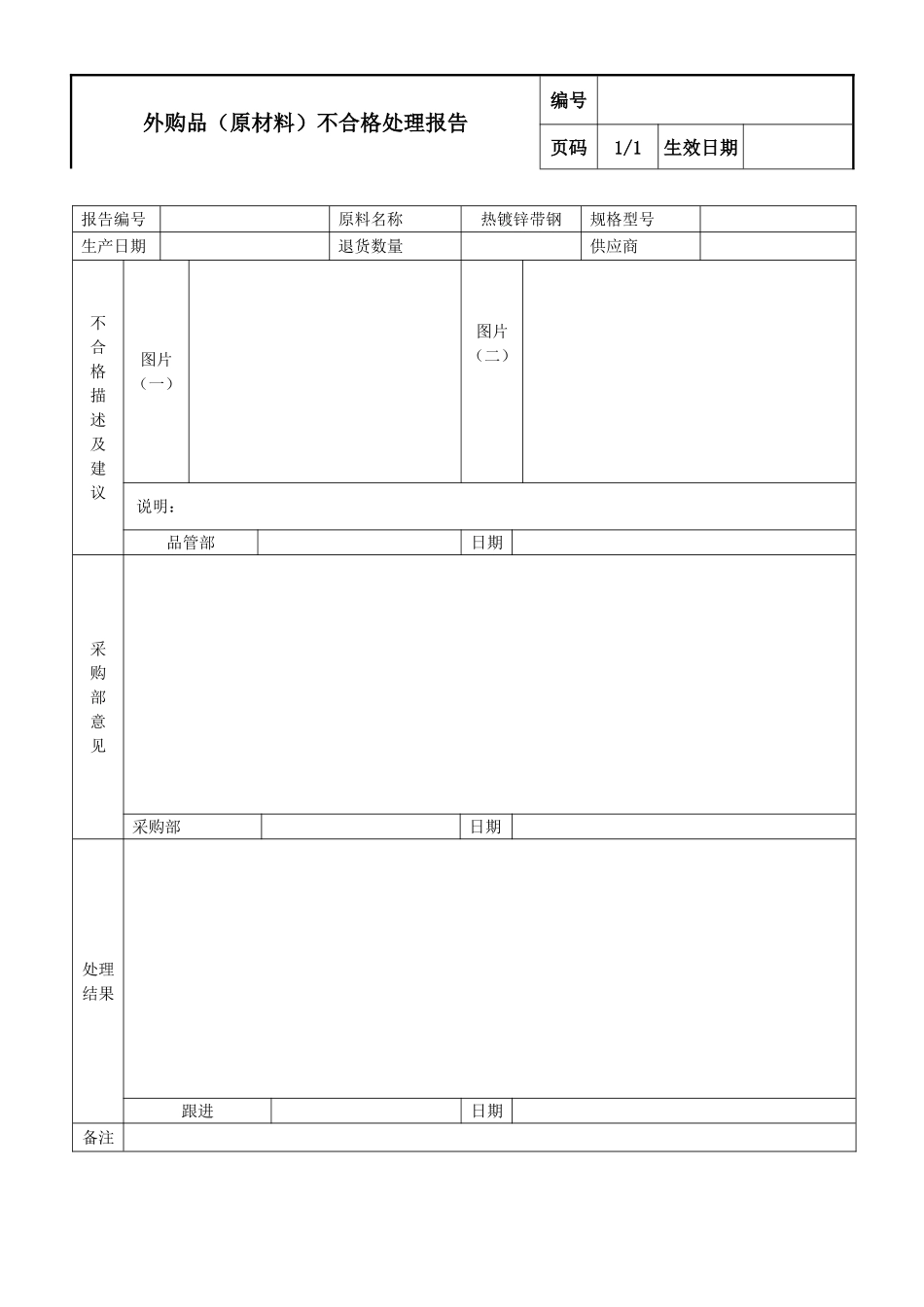 外购品(原材料)不合格处理报告.doc_第1页