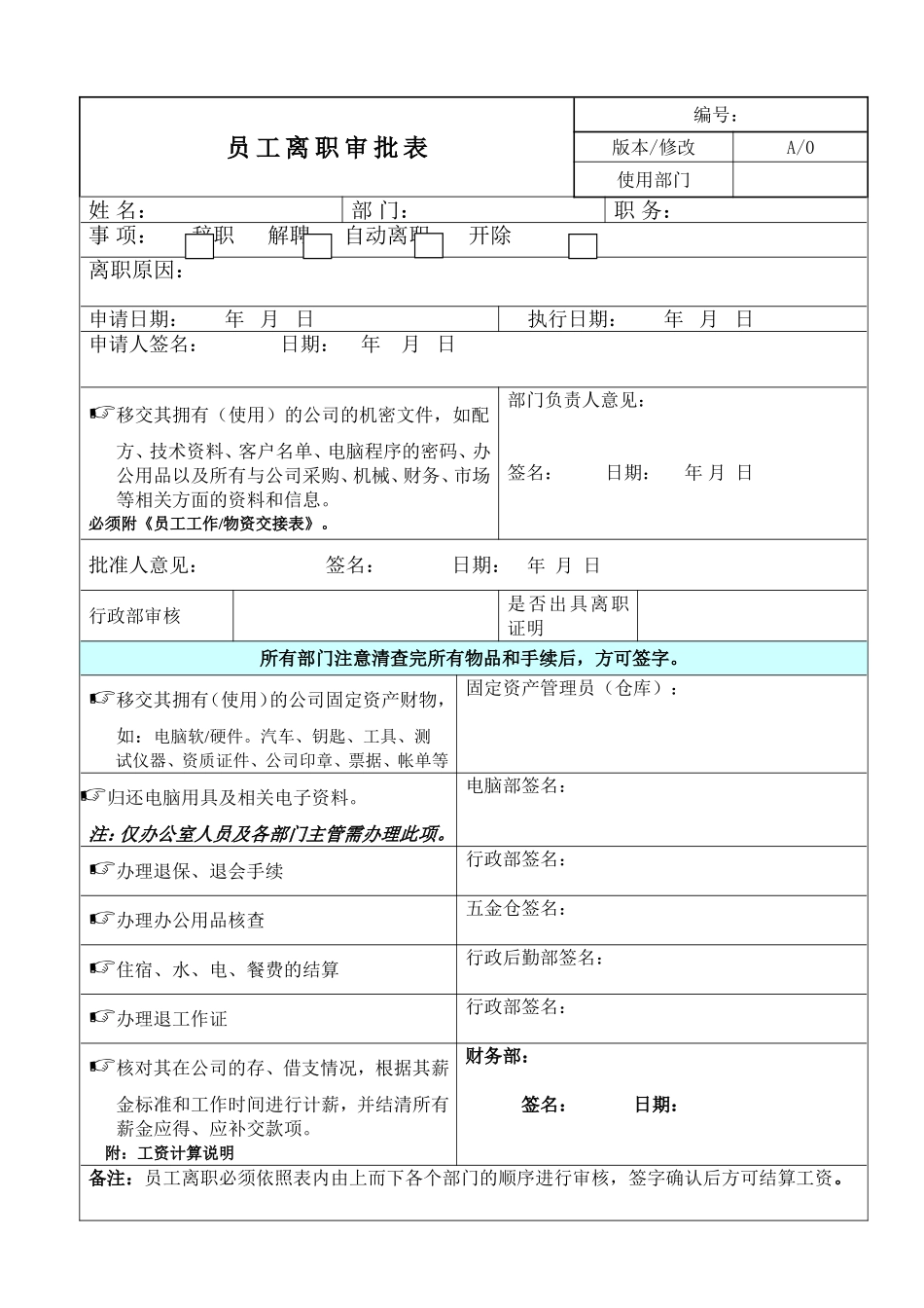 员工离职审批表格.doc_第1页