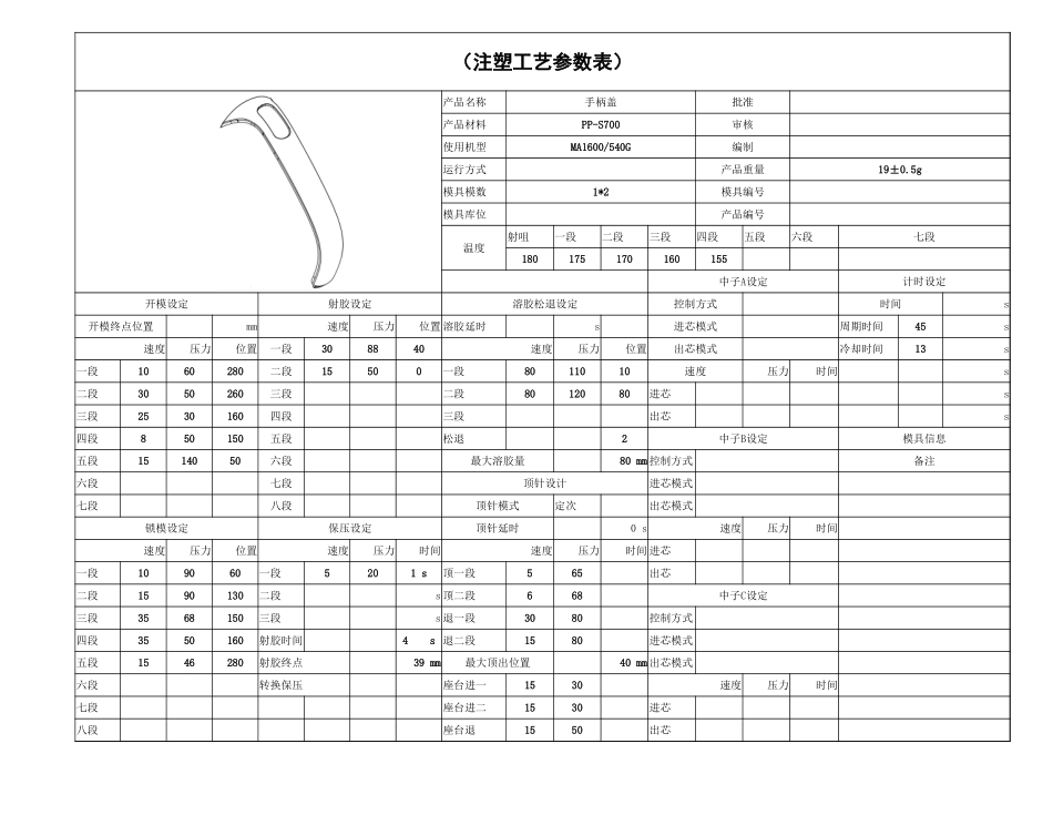 手柄盖注塑工艺参数.xlsx_第1页