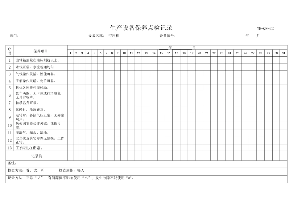 空压机点检记录表.docx_第1页