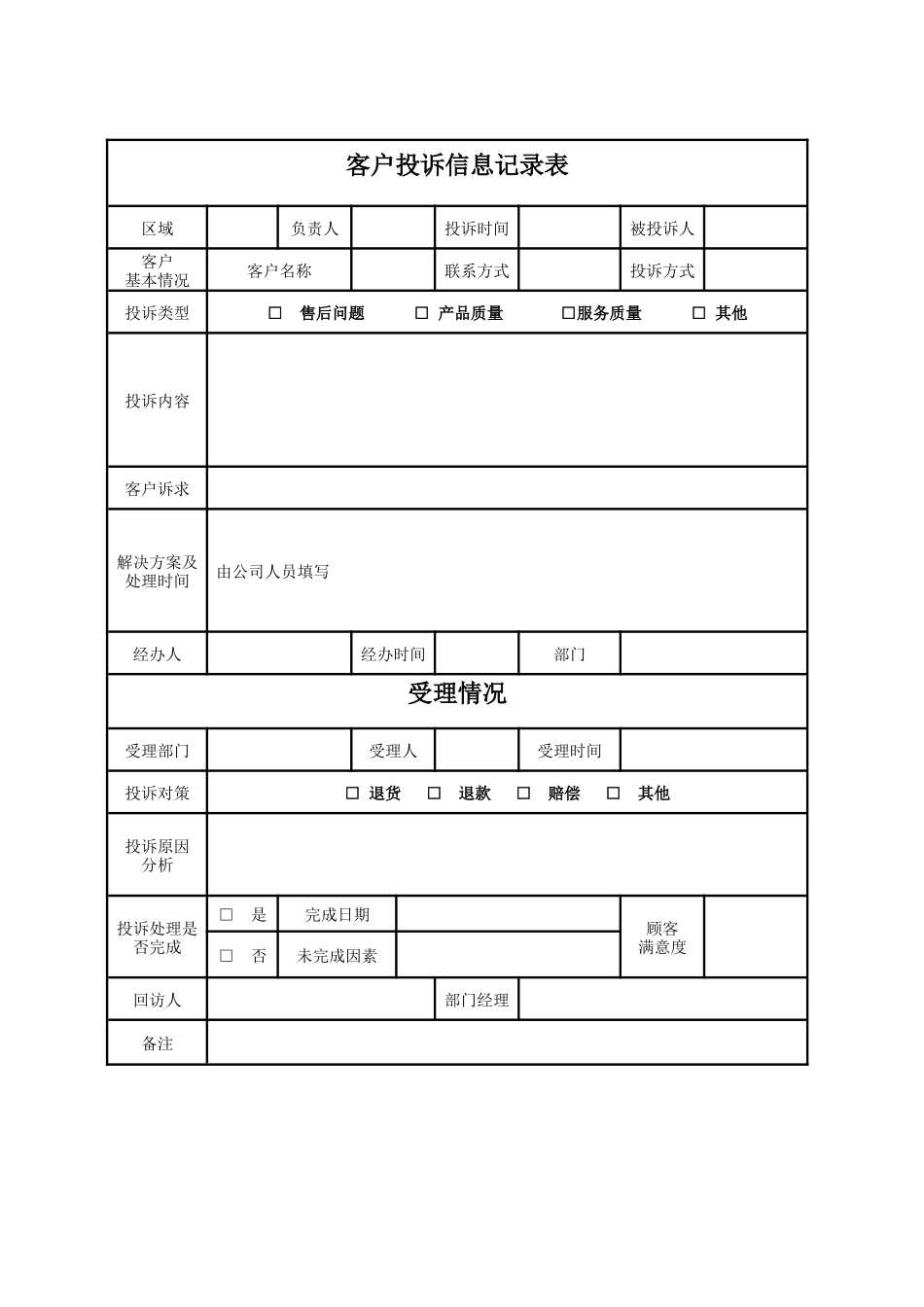 客户投诉信息记录表.docx_第1页