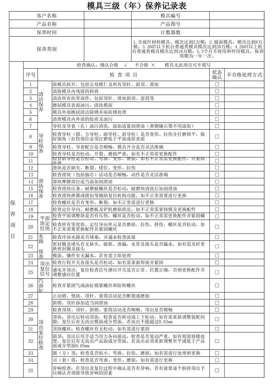 模具三级(年)保养记录表-.xlsx_第1页