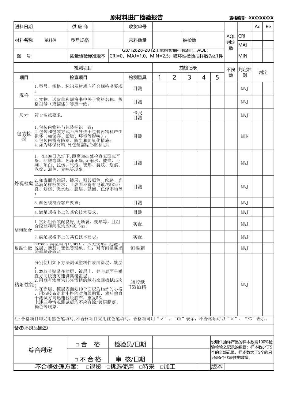塑料件原材料进厂检验报告.xlsx_第1页
