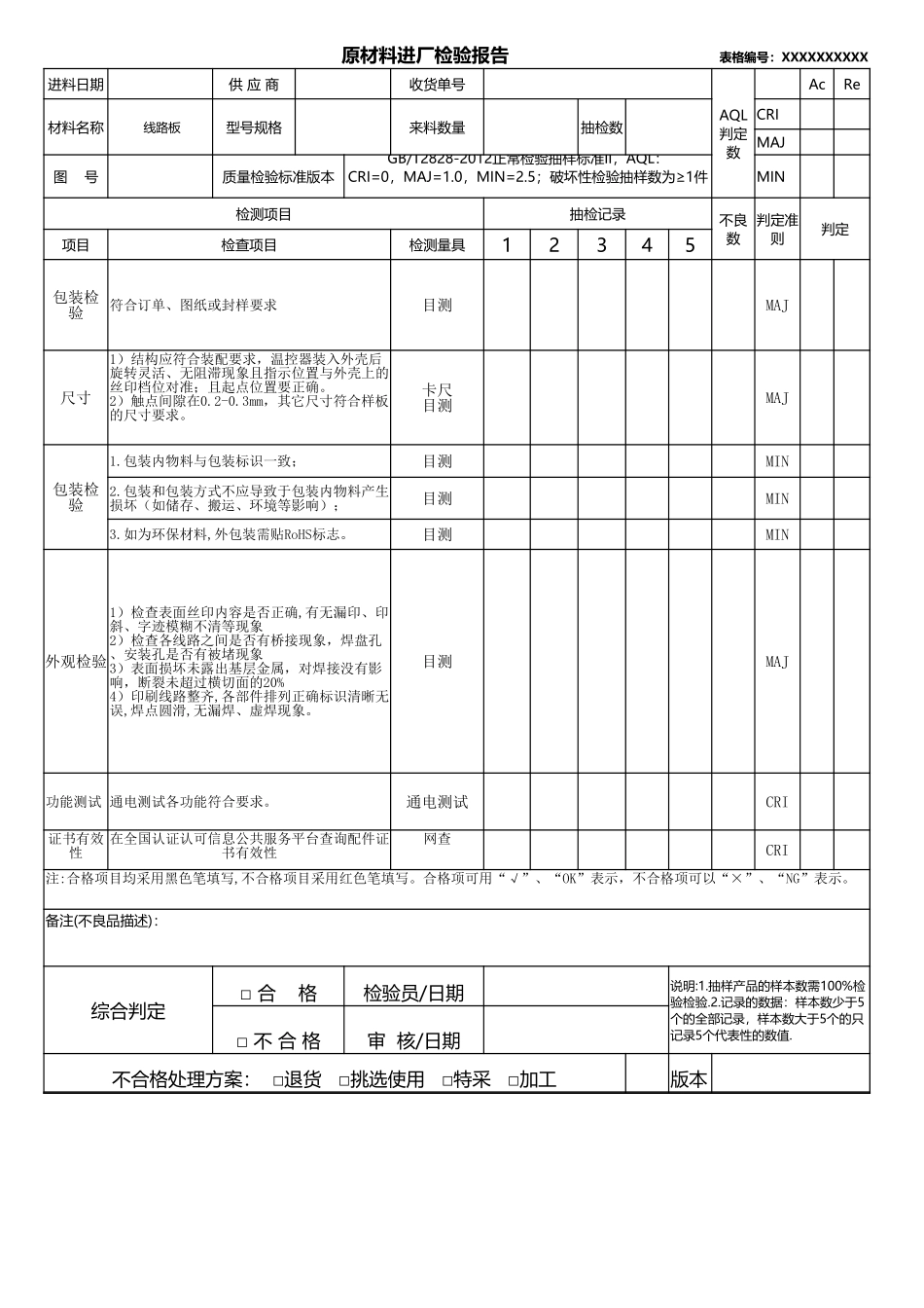 线路板原材料进厂检验报告.xlsx_第1页