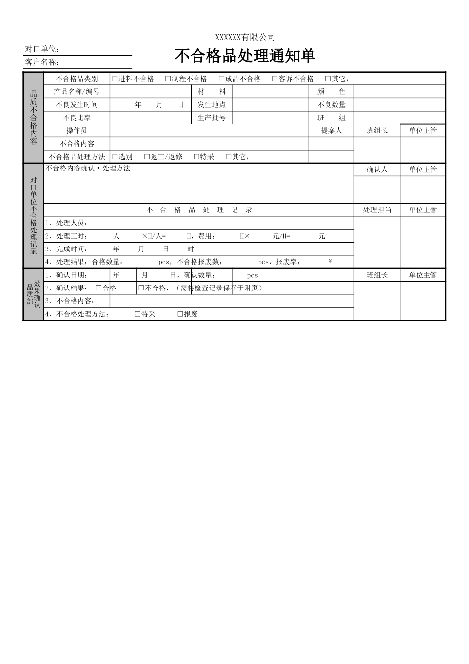 不合格品处理通知单(通用).xls_第1页