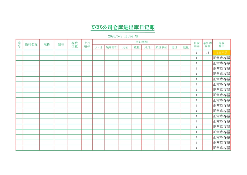 仓库进出统计日记账表模板(自动计算).xlsx_第1页