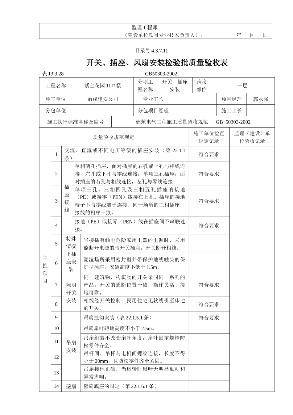 开关、插座、风扇安装检验批质量验收表.docx_第3页
