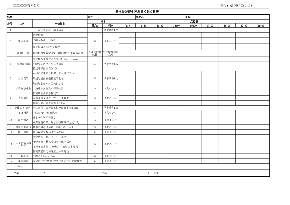 开水煲生产质量控制点检表（巡检表）.xlsx_第1页