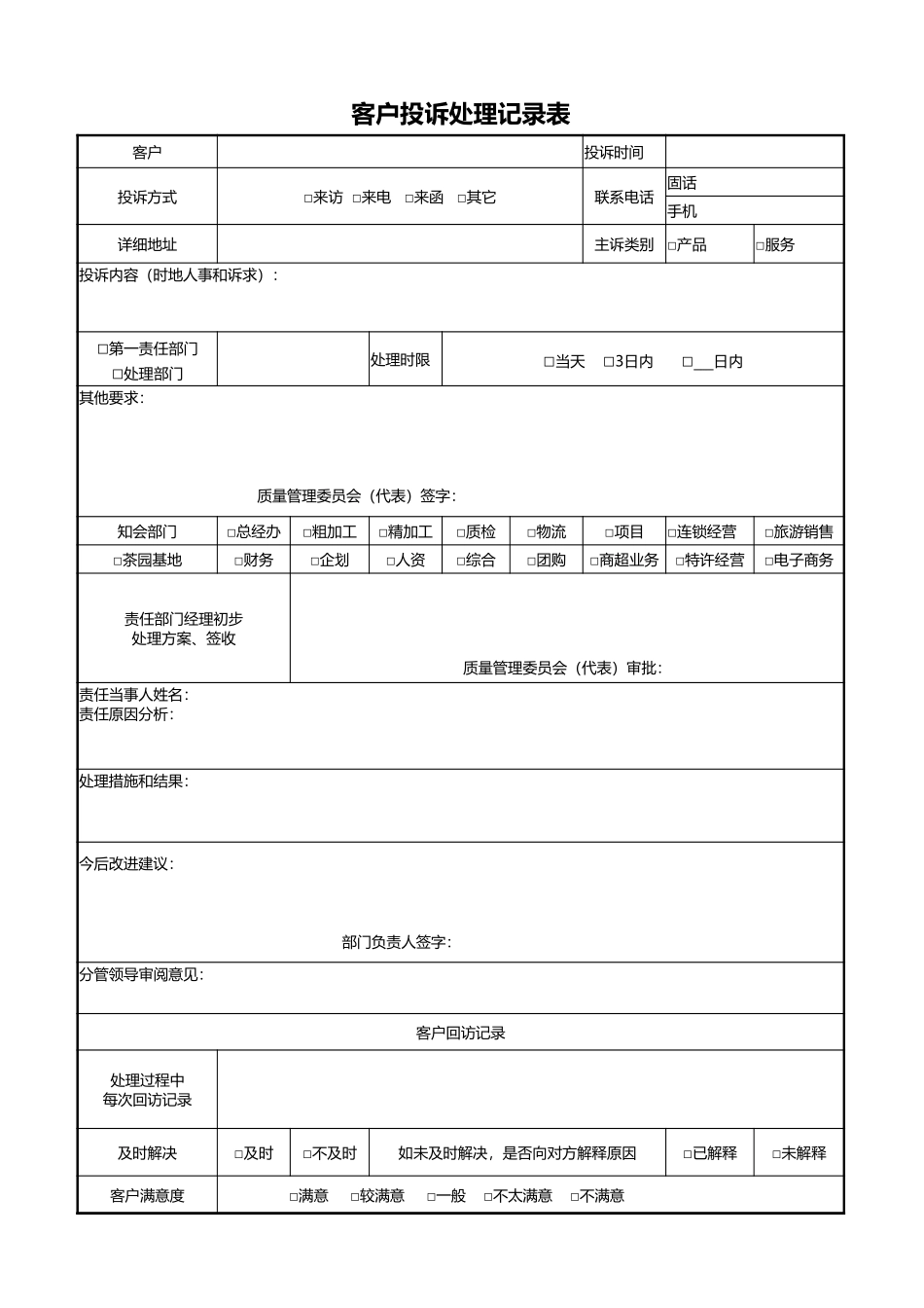 客户投诉处理记录表.xlsx_第1页