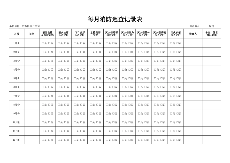 每月消防巡查记录表.xlsx_第1页