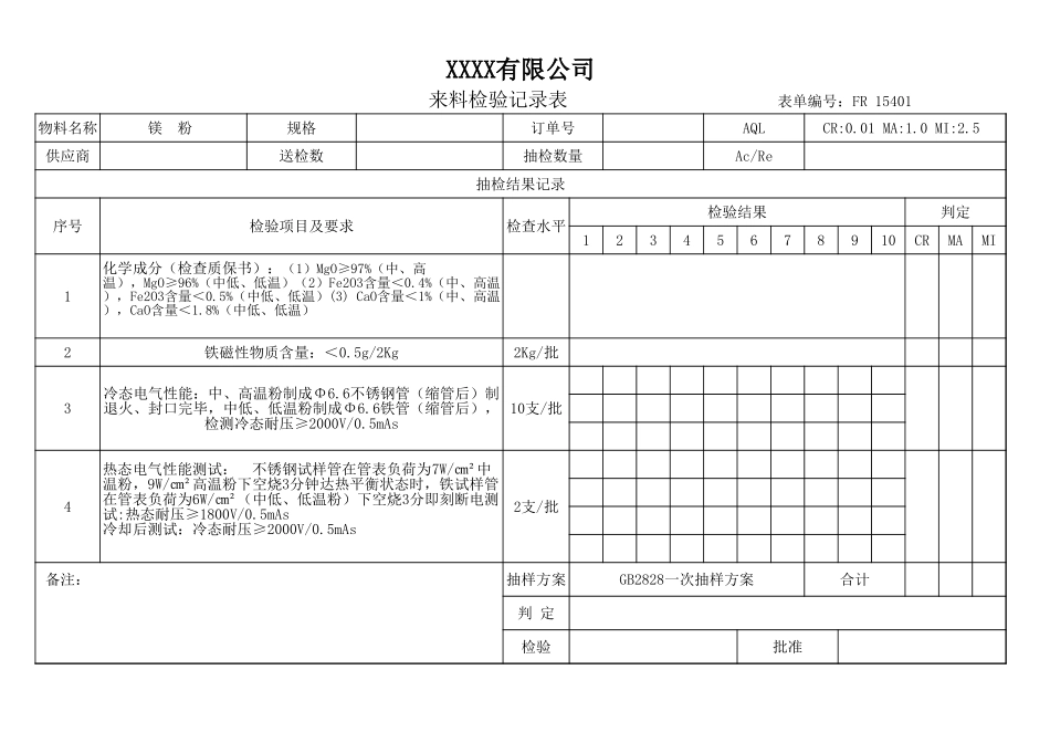 镁粉来料检验记录.xls_第1页