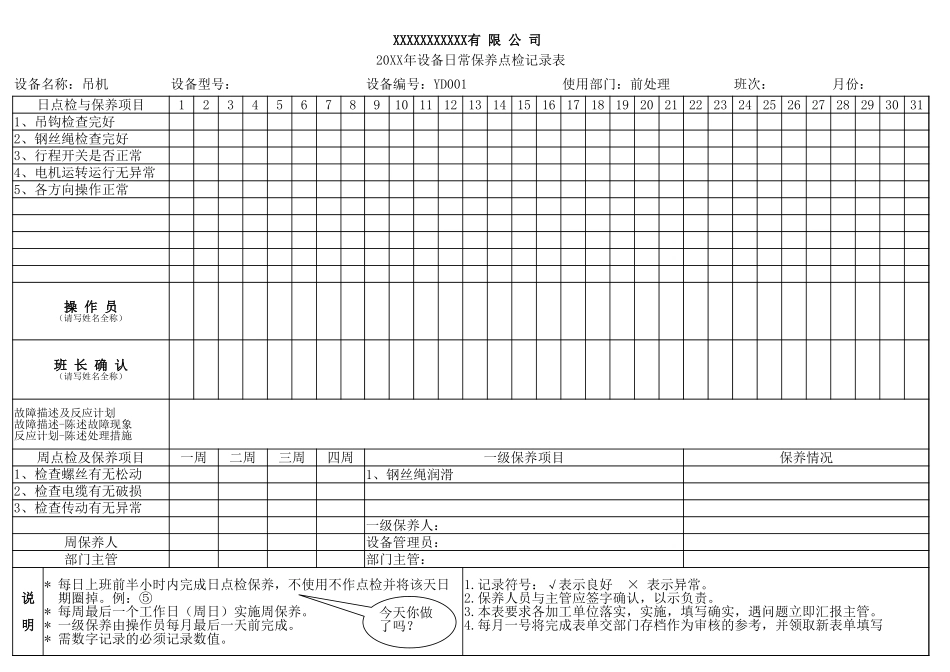 设备日常保养点检记录表.xlsx_第1页