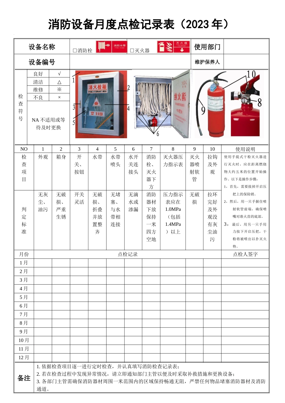 消防设备月度点检记录表.docx_第1页
