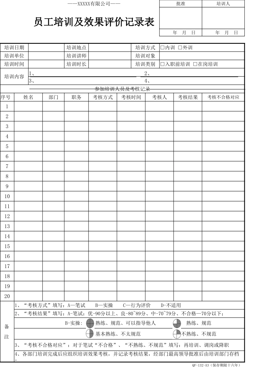 员工培训及效果评价记录表.xlsx_第1页