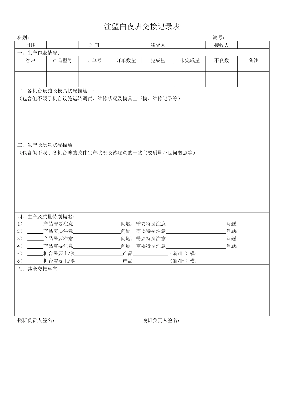 注塑白夜班交接记录表.docx_第1页