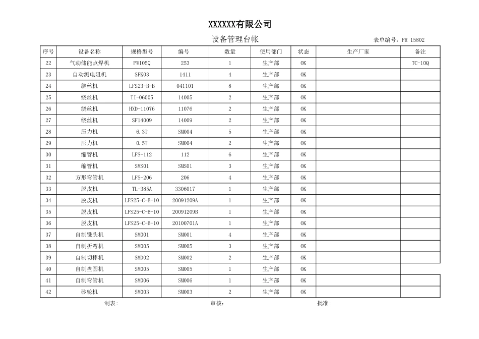 设备台账表单格.xls_第1页