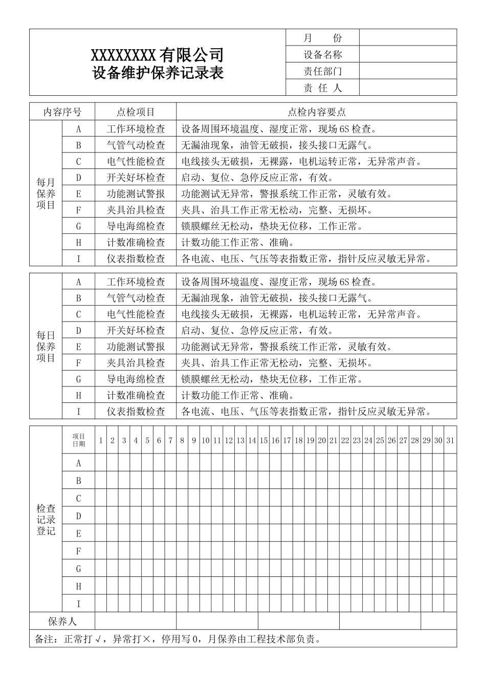 设备维护保养记录表单.docx_第1页