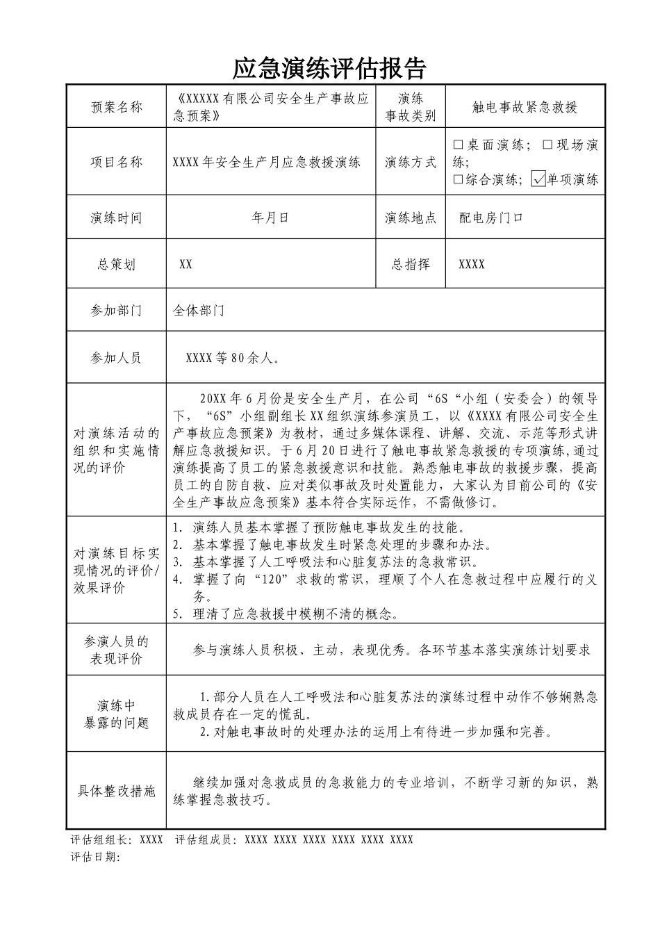 应急演练评估报告表单.docx_第1页