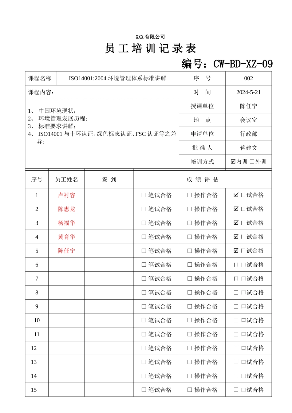 员工培训记录表单.doc_第2页