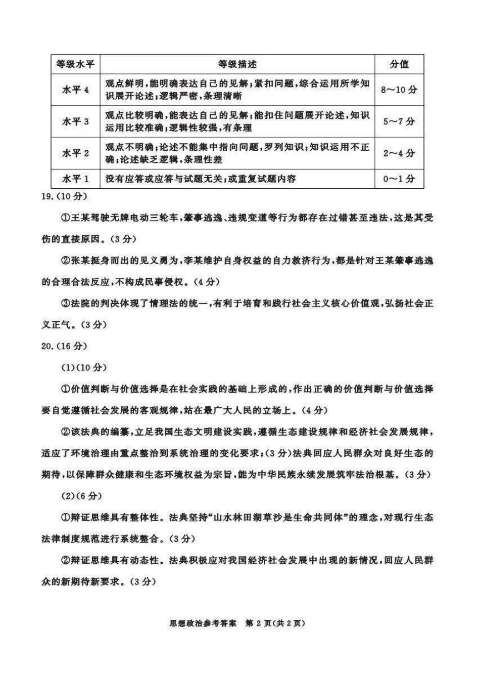 2023级高三下学期定时练习政治答案_副本.pdf_第2页