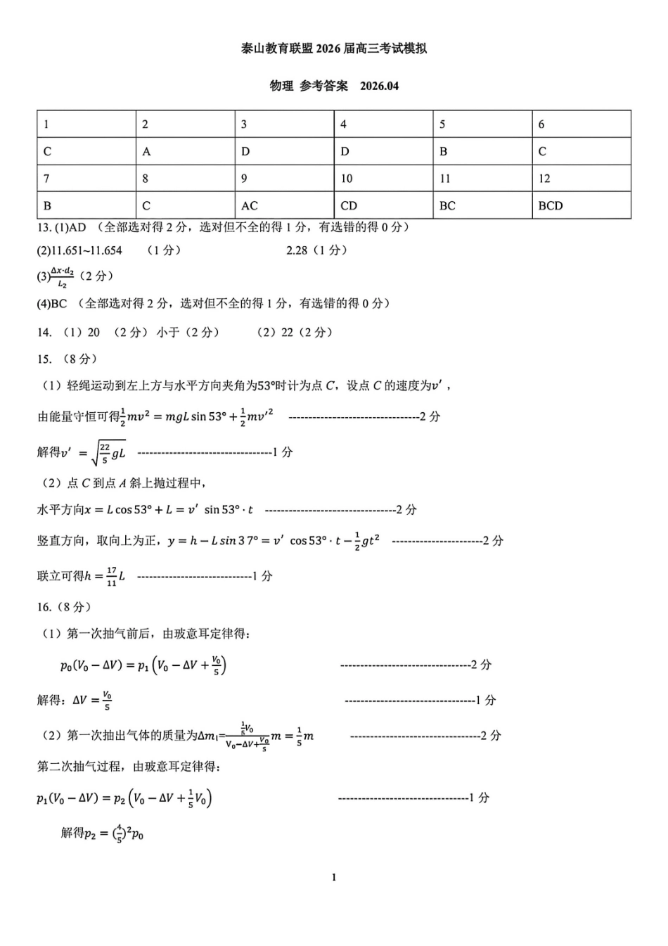 2026年山东泰山教育联盟高4月考试模拟物理_副本(1).pdf_第1页