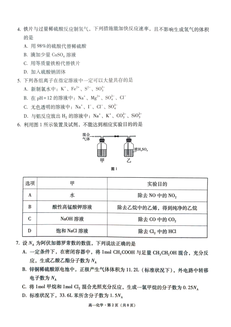 化学-贵州贵阳市第一中学2023-2024学年高一下学期6月月考_副本.pdf_第2页